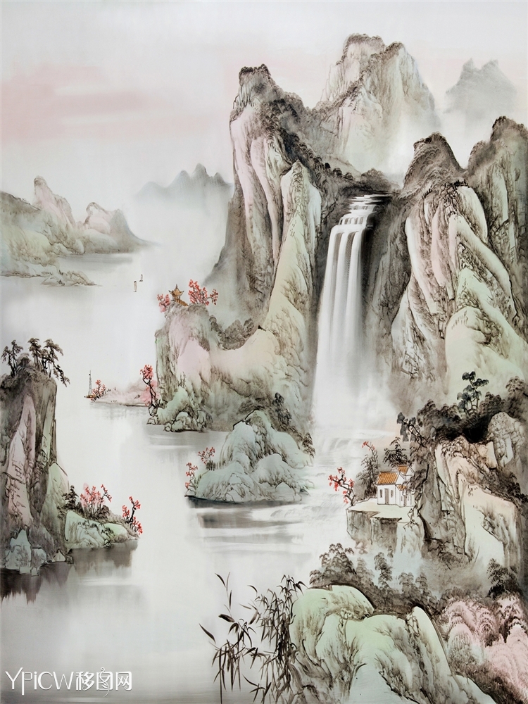 高山流水装饰图_山水画图片_国画素材_中式移门_移门