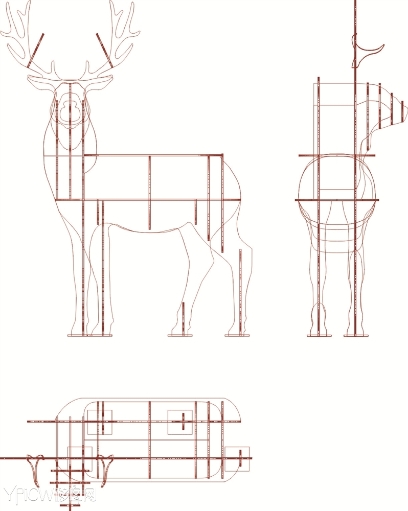 立体 拼图 艺术品 摆件 激光 切割 创意 书架 CAD 图纸- 动物 书架 麋鹿